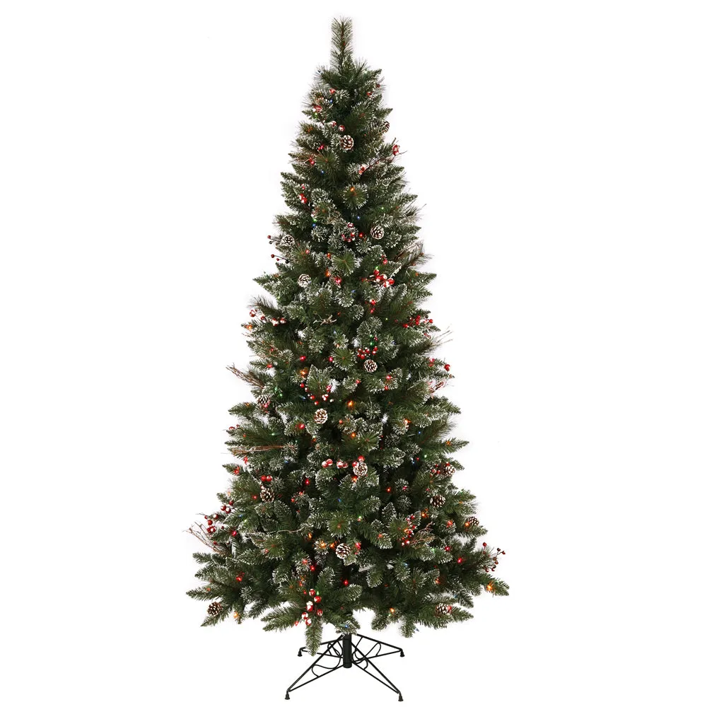 7' Snow Tipped  Berry Artificial Xmas Tree Colored Dura-lit Incandescent Light