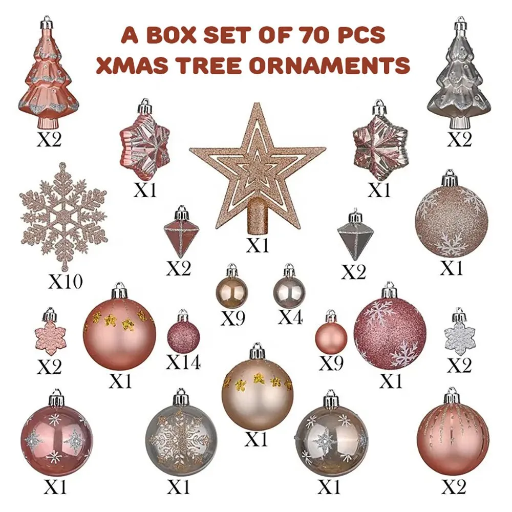 70 pcs Bronze Metal Shaded Big Star themed Christmas Ball Tree ornaments XMAS Decoration Set