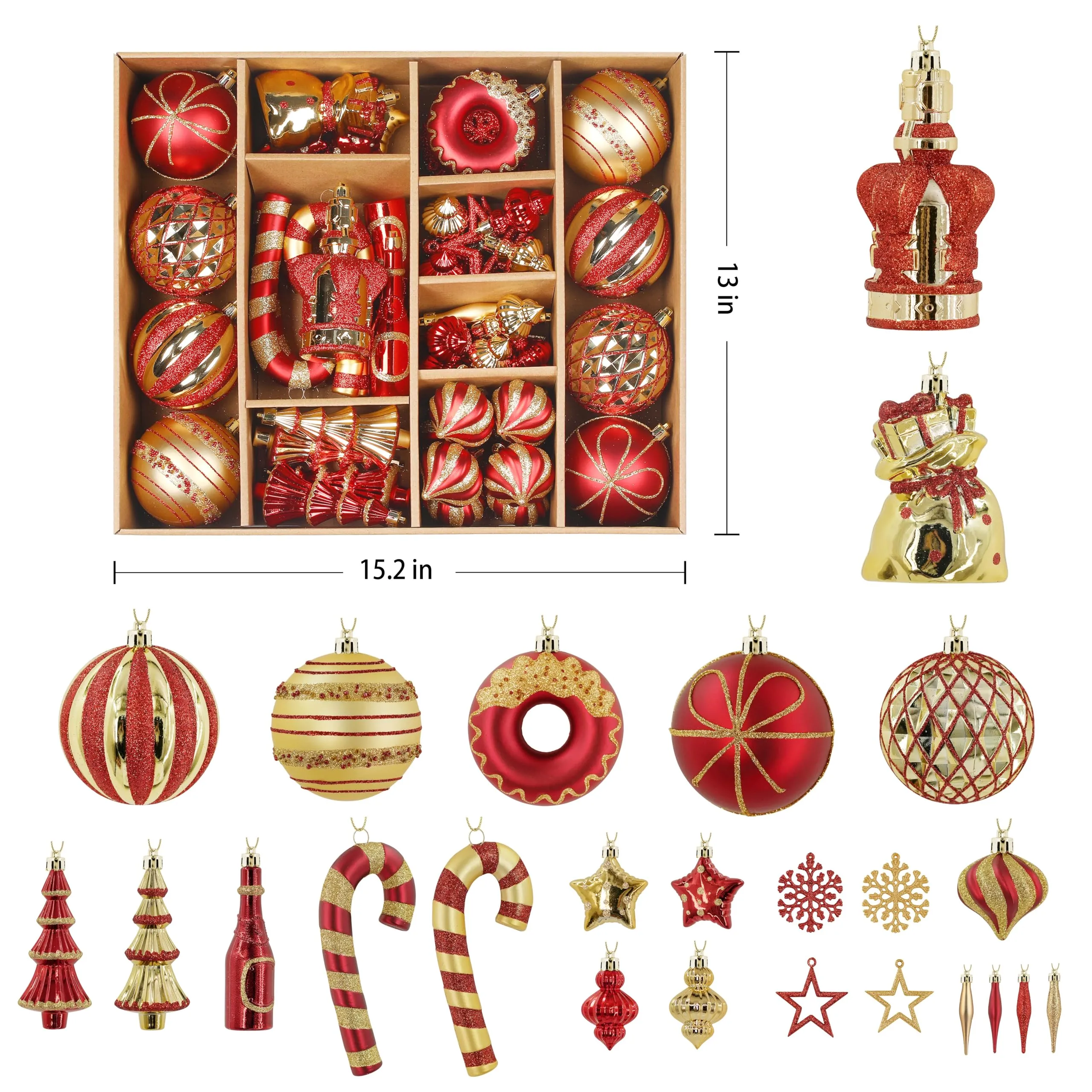 70 Pcs Red and Gold Christmas Ball Ornament Set