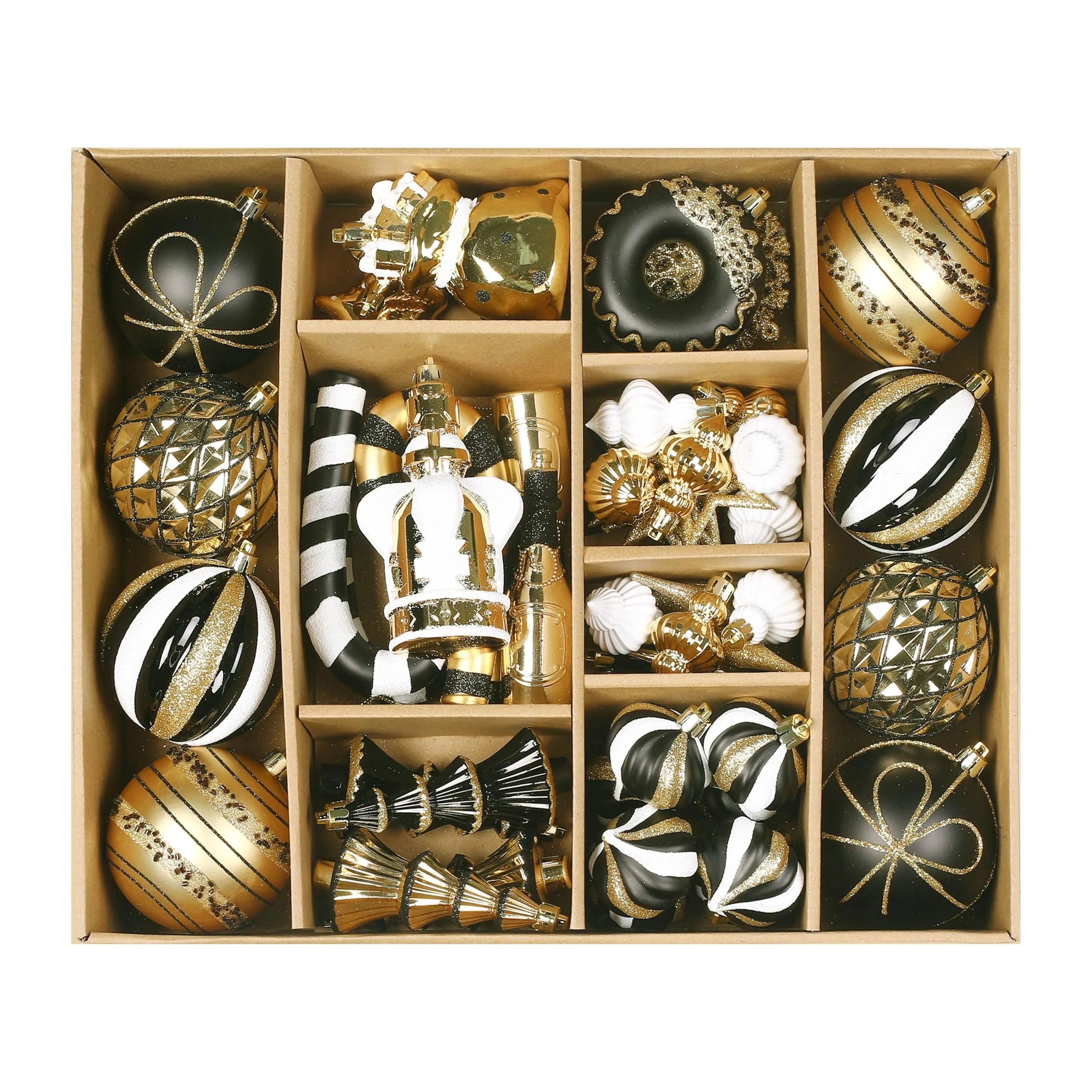 70ct Black, White and Gold Christmas Ball Ornament Set