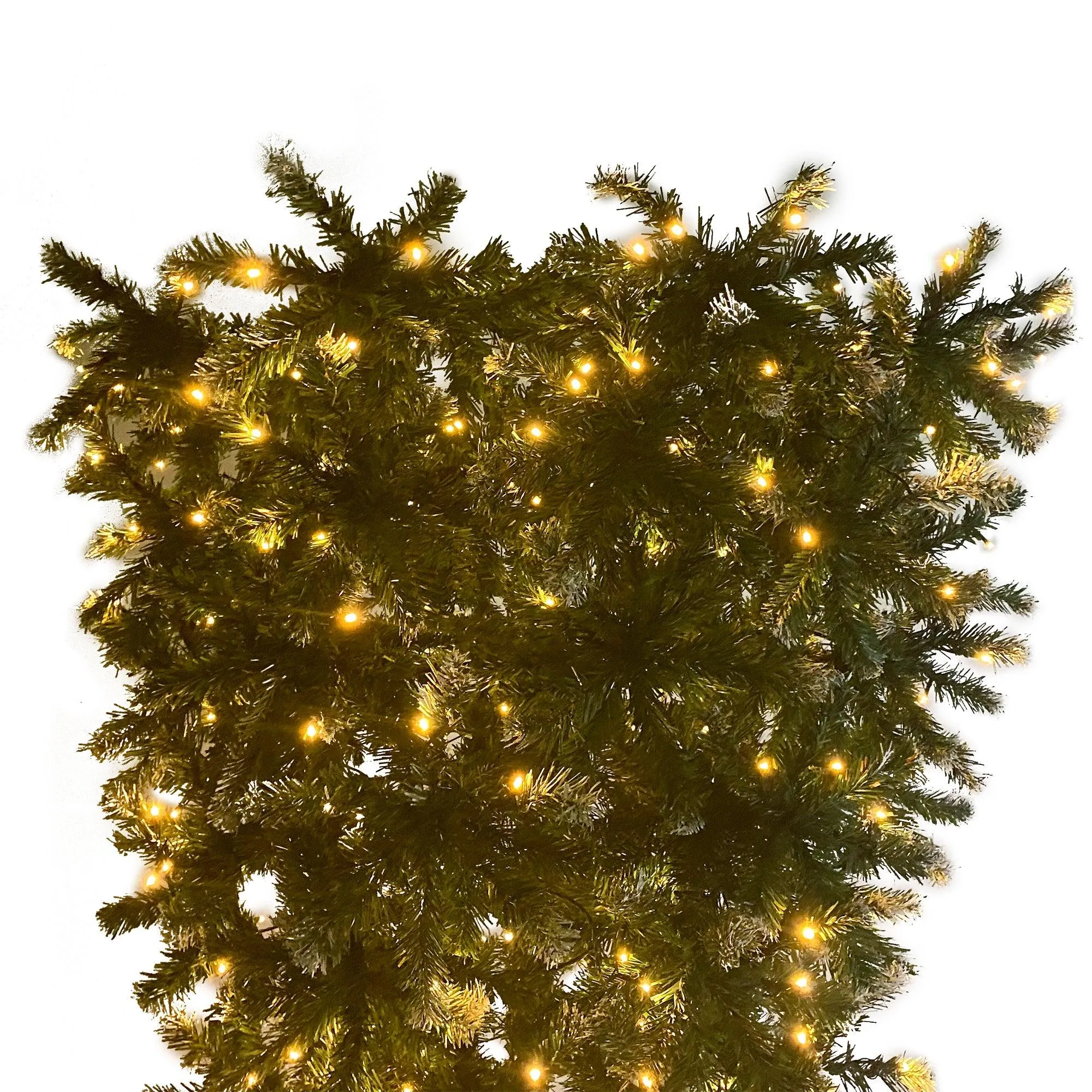 7.4ft Upside Down Green Christmas Tree, Xmas Tree with LED Warm White Lights, Green leaves with part spraying White, Reinforced Metal Base & Easy Assembly