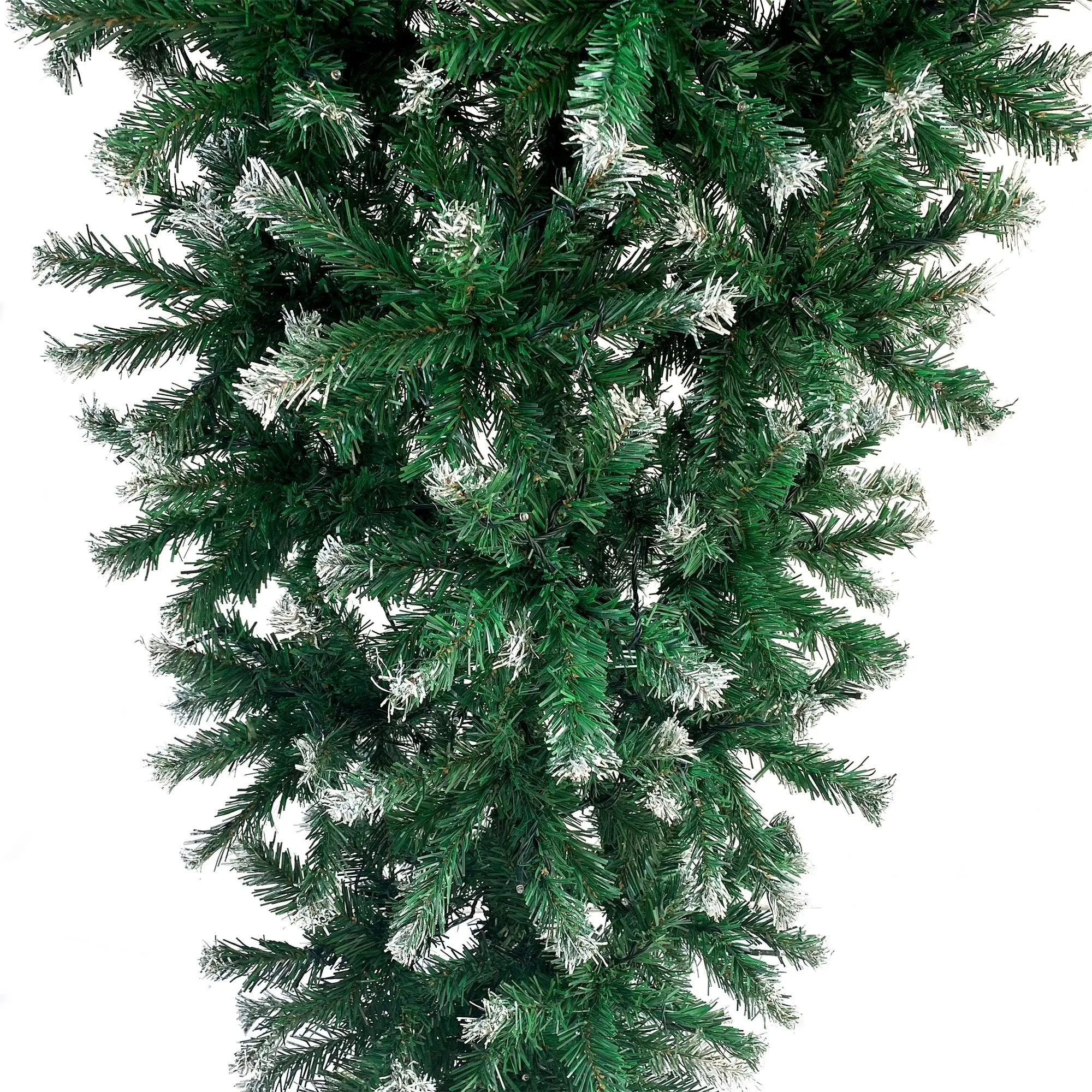 7.4ft Upside Down Green Christmas Tree, Xmas Tree with LED Warm White Lights, Green leaves with part spraying White, Reinforced Metal Base & Easy Assembly