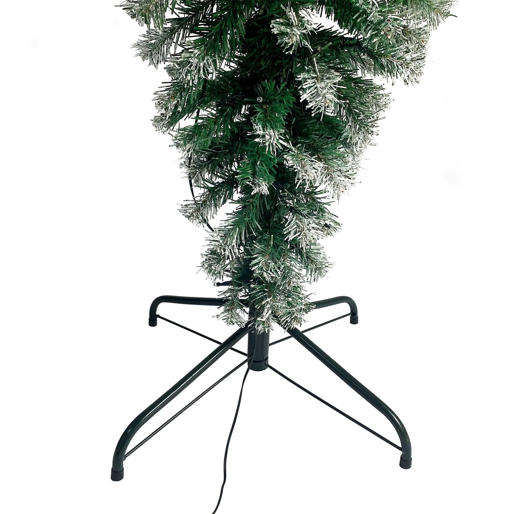 7.4ft Upside Down Green Christmas Tree, Xmas Tree with LED Warm White Lights, Green leaves with part spraying White, Reinforced Metal Base & Easy Assembly