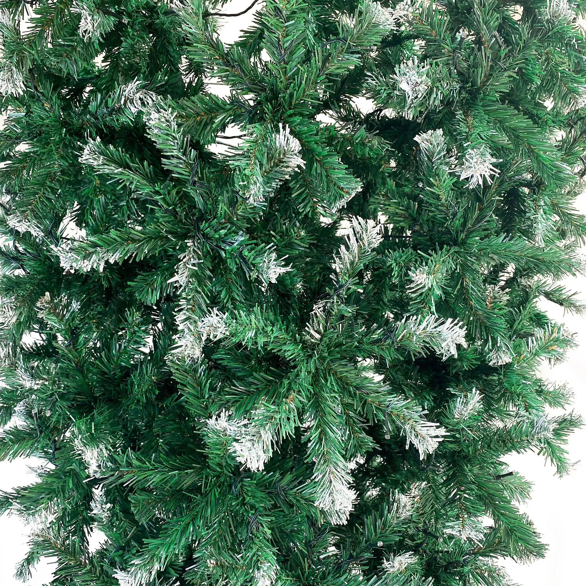 7.4ft Upside Down Green Christmas Tree, Xmas Tree with LED Warm White Lights, Green leaves with part spraying White, Reinforced Metal Base & Easy Assembly