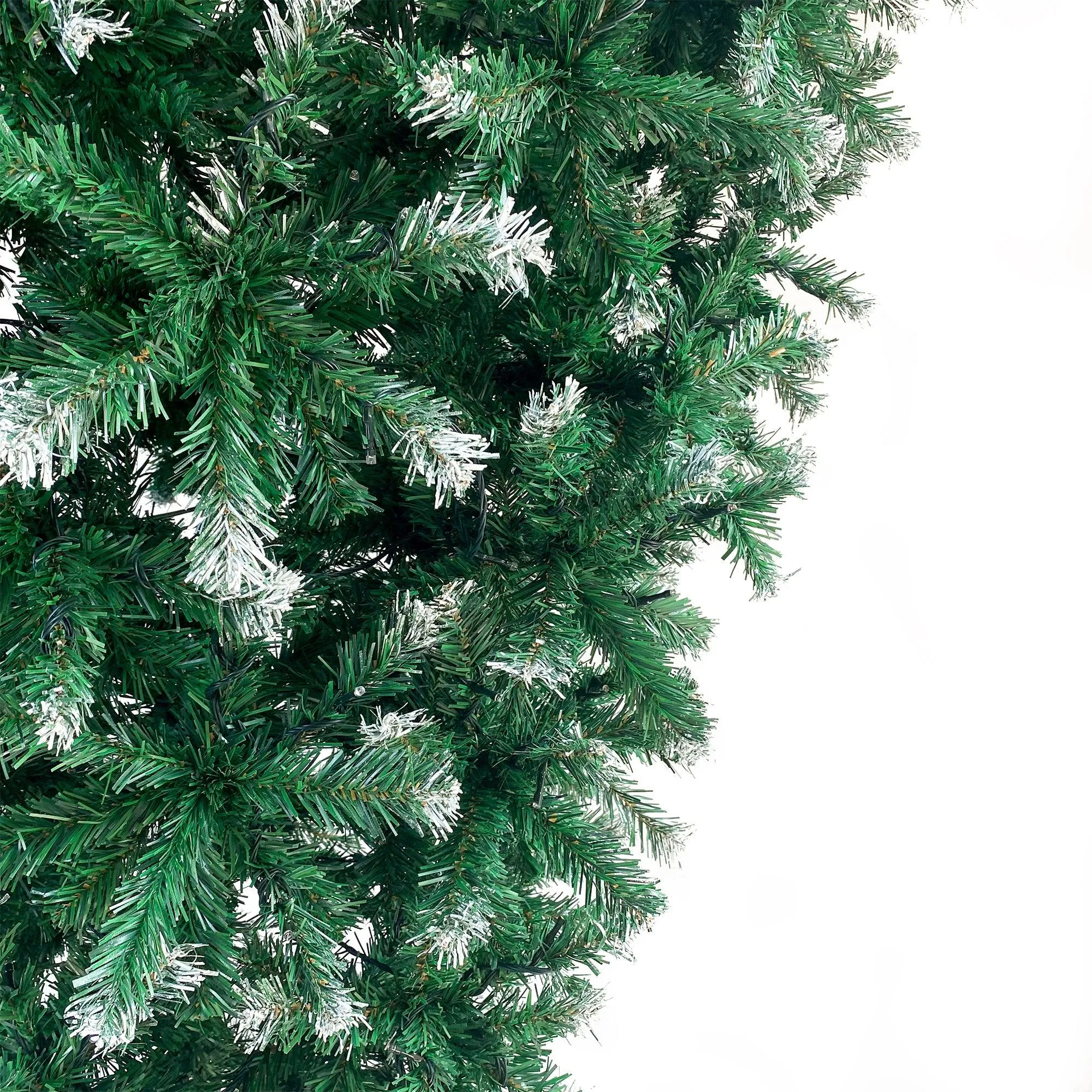 7.4ft Upside Down Green Christmas Tree, Xmas Tree with LED Warm White Lights, Green leaves with part spraying White, Reinforced Metal Base & Easy Assembly