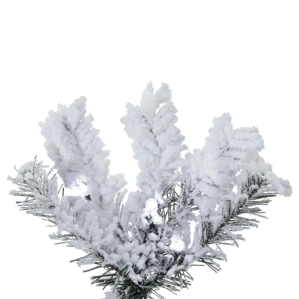 7.5' Flocked Pacific Pencil Artificial Christmas Tree with Pure White LED Lights