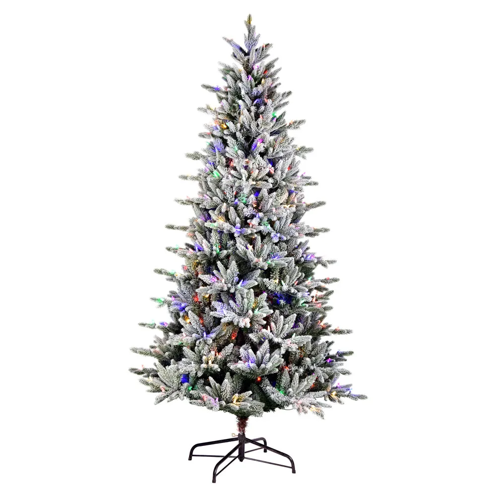 7.5' x 44" Flocked Vail Pine Artificial Christmas Tree Colored Dura-Lit LED