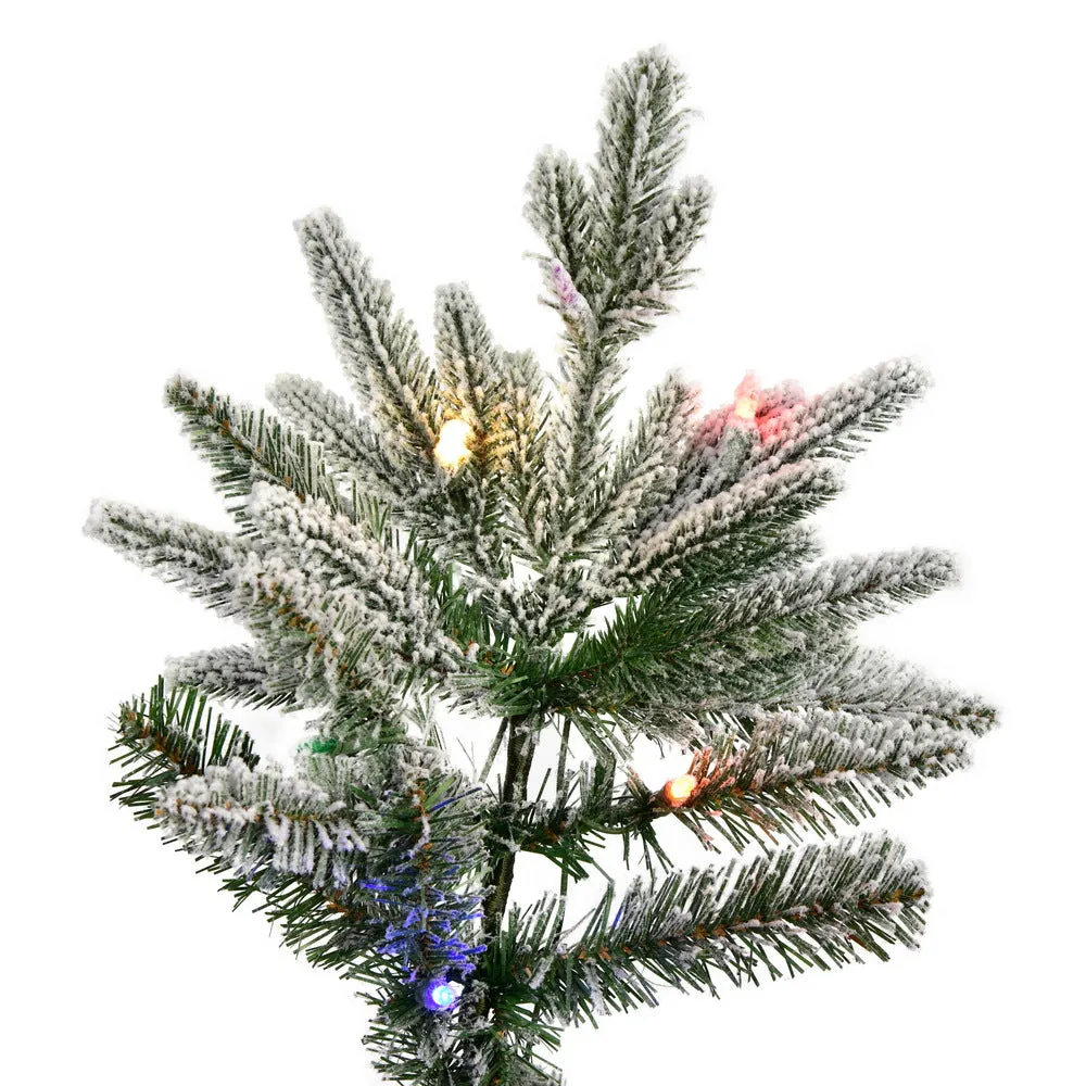 7.5' x 44" Flocked Vail Pine Artificial Christmas Tree Colored Dura-Lit LED