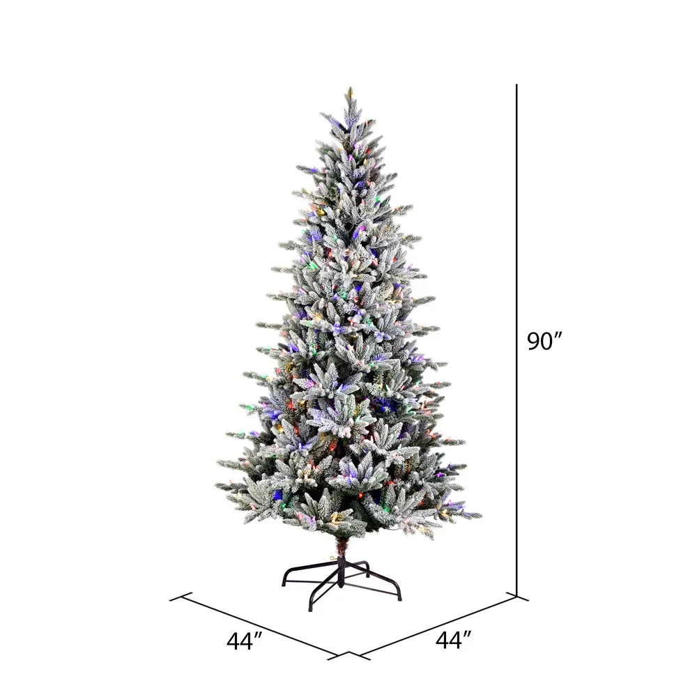 7.5' x 44" Flocked Vail Pine Artificial Christmas Tree Colored Dura-Lit LED