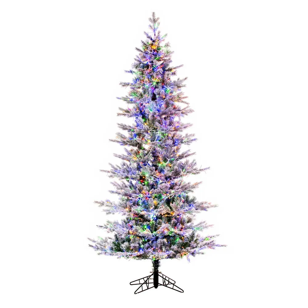 7.5' x 45" Flocked Slim Kiana Artificial Xmas Tree 3mm LED Color Changing Lights