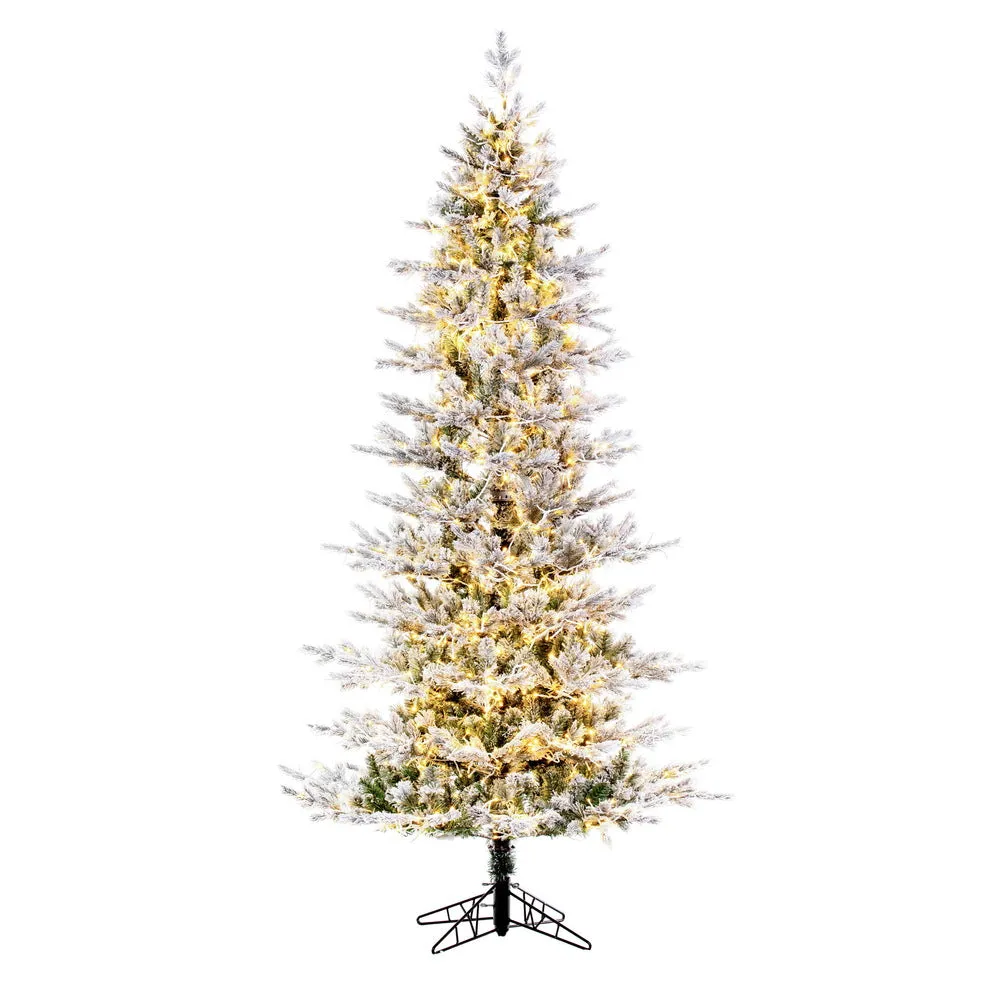 7.5' x 45" Flocked Slim Kiana Artificial Xmas Tree 3mm LED Color Changing Lights