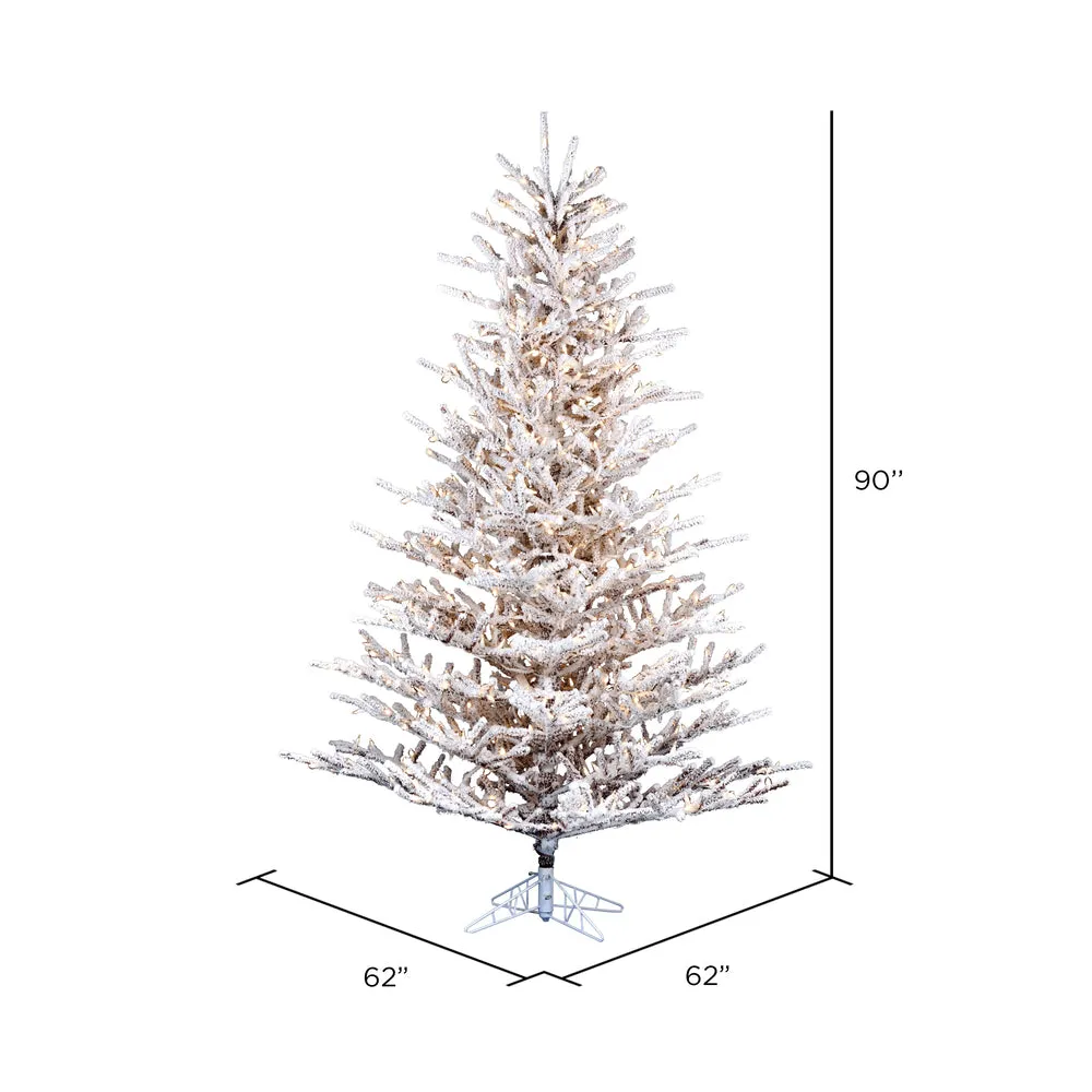 7.5' x 62" Flocked Stick Pine Tree Dura-Lit LED Warm White Mini Lights