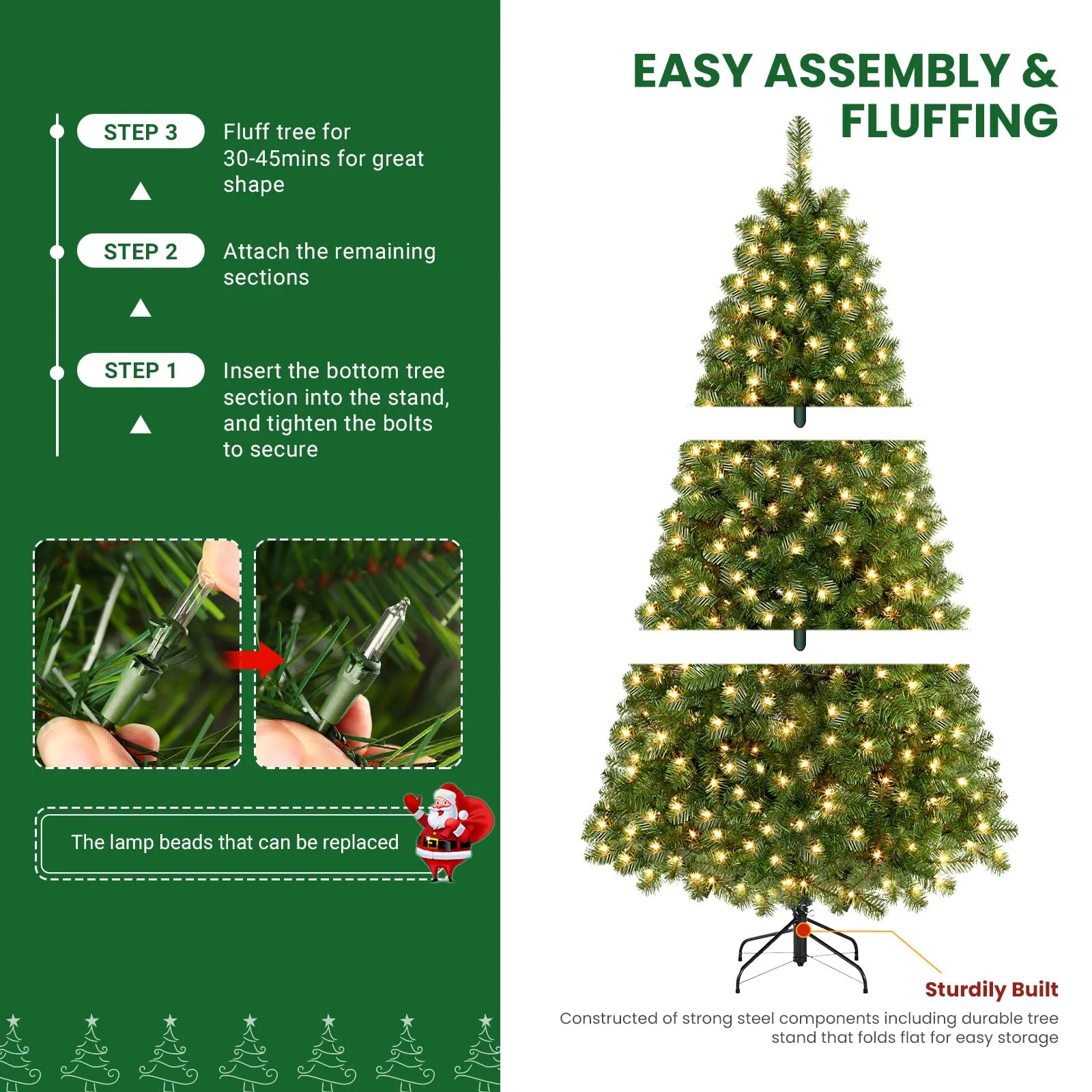 7.5ft Prelit 350 Warm White Lights 998 Branch Premium Artificial Hinged Christmas Tree-Green