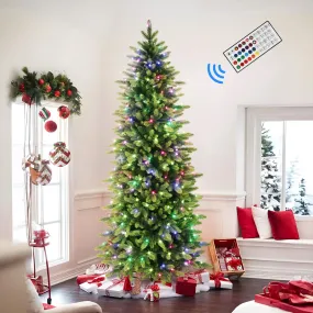 7.5ft Prelit Multi-Color RGB Lights Artificial Hinged Christmas Tree with Remote Control