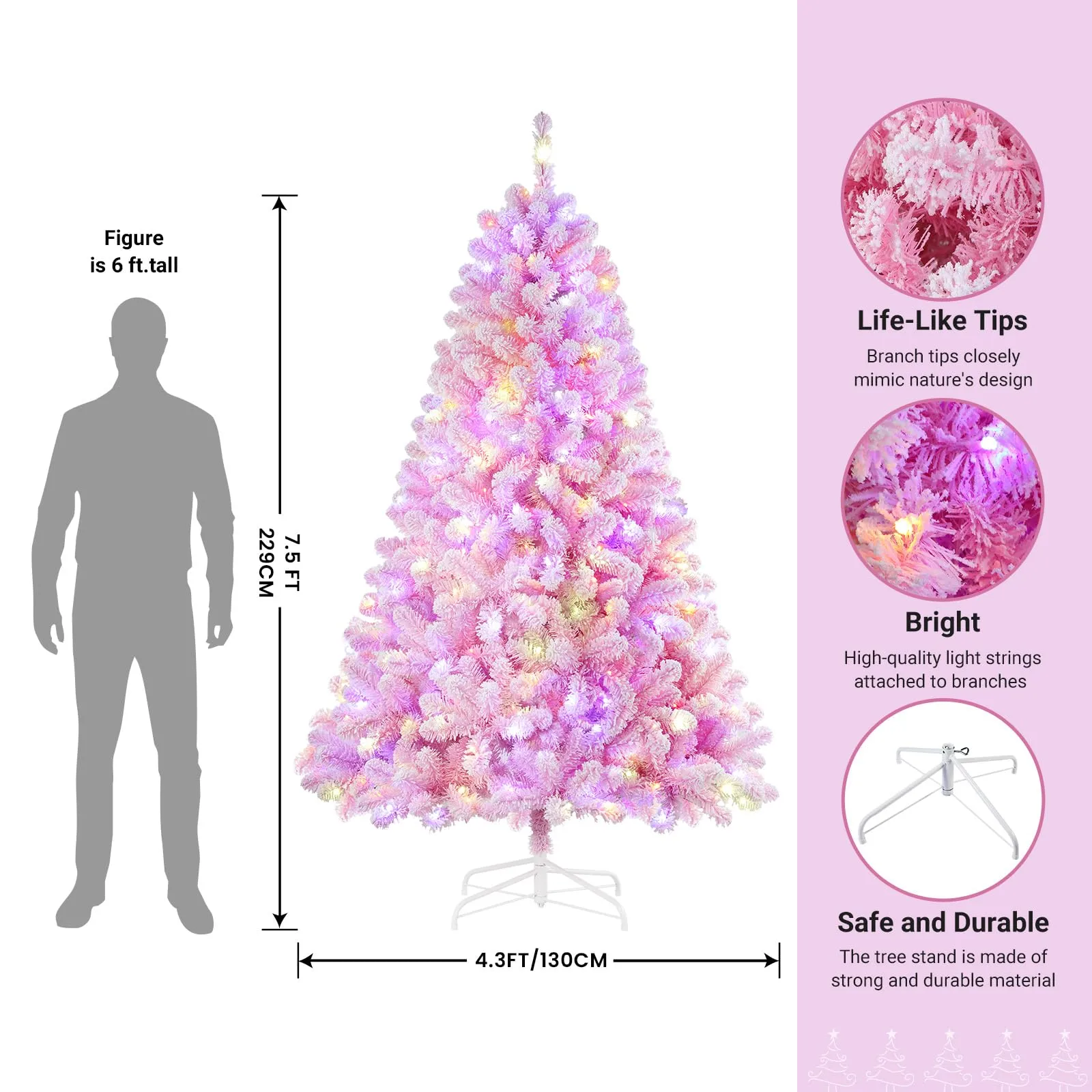 7.5ft Prelit Multi-Color RGB Lights Snow Flocked Artificial Holiday Christmas Tree with Remote