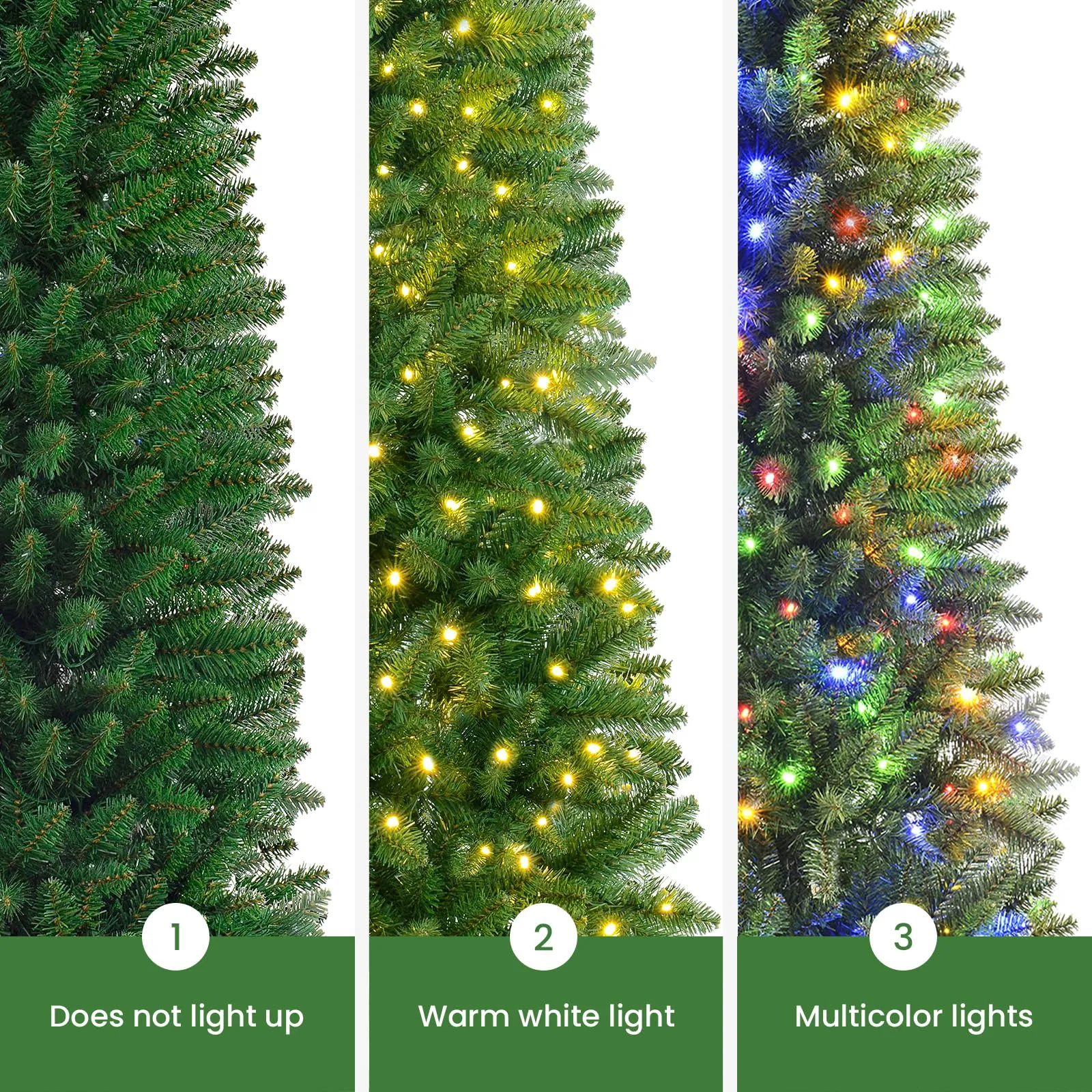 7.5ft Prelit Warm White & Multi-Color Lights Artificial Hinged Slim Pencil Christmas Tree with Remote Control