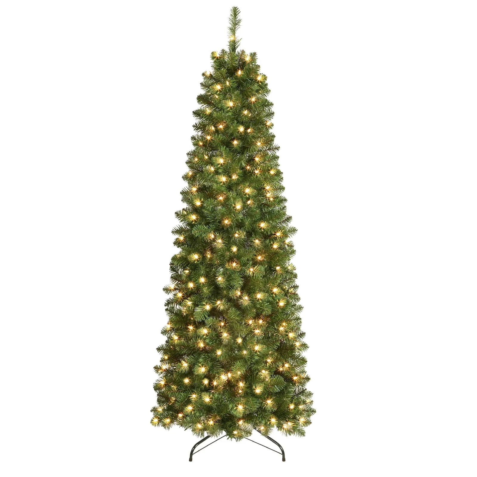 7.5ft Prelit Warm White Lights Artificial Hinged Slim Pencil Christmas Tree