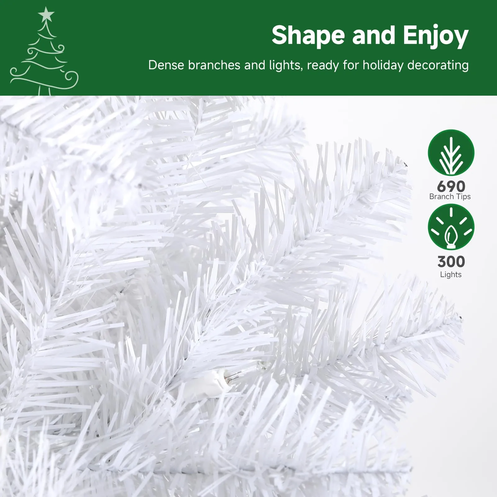 7.5ft Prelit Warm White Lights Artificial Hinged Slim Pencil Christmas Tree