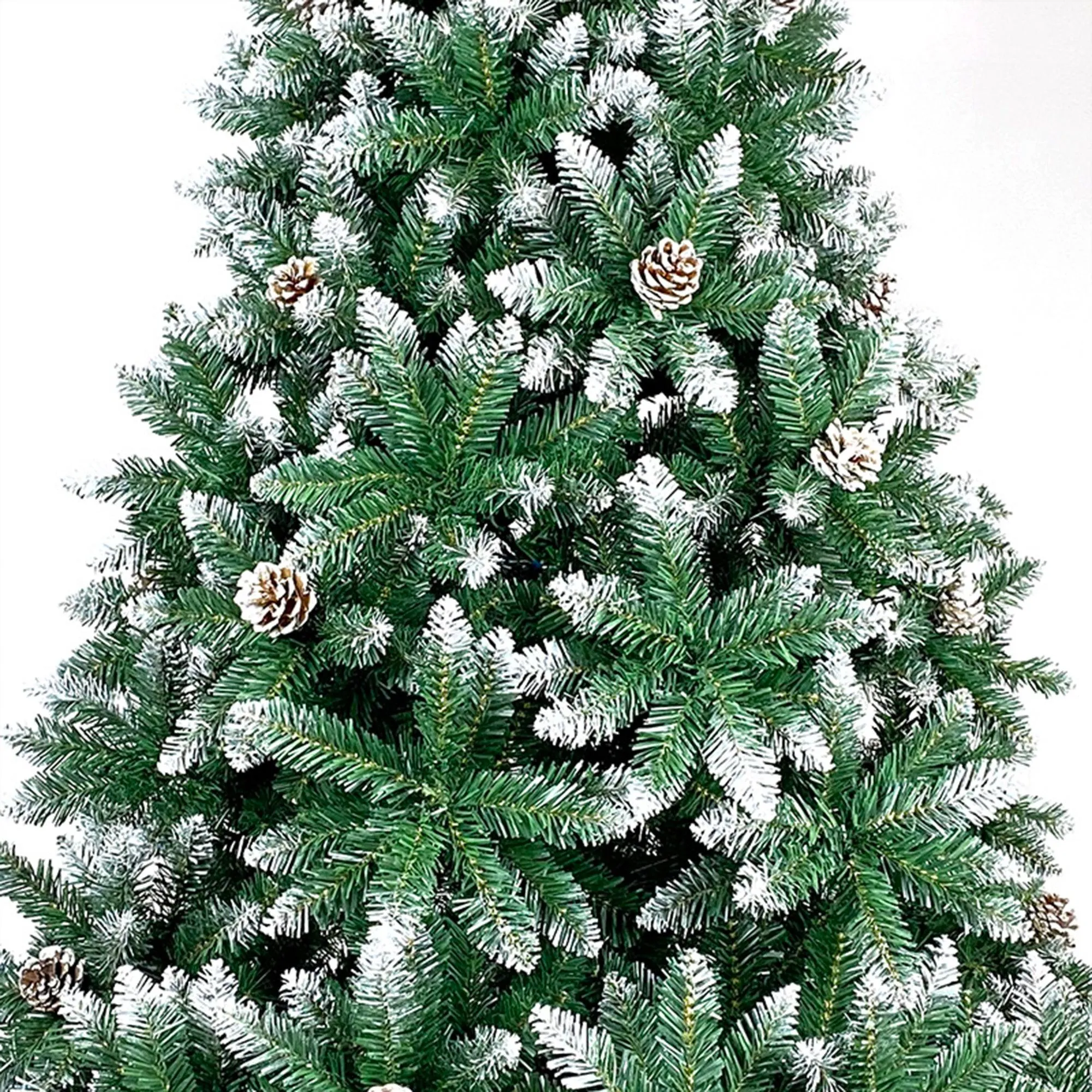 7FT Pointed PVC Christmas Tree with Pine Cones, Spraying White, 1200 Branches Tips