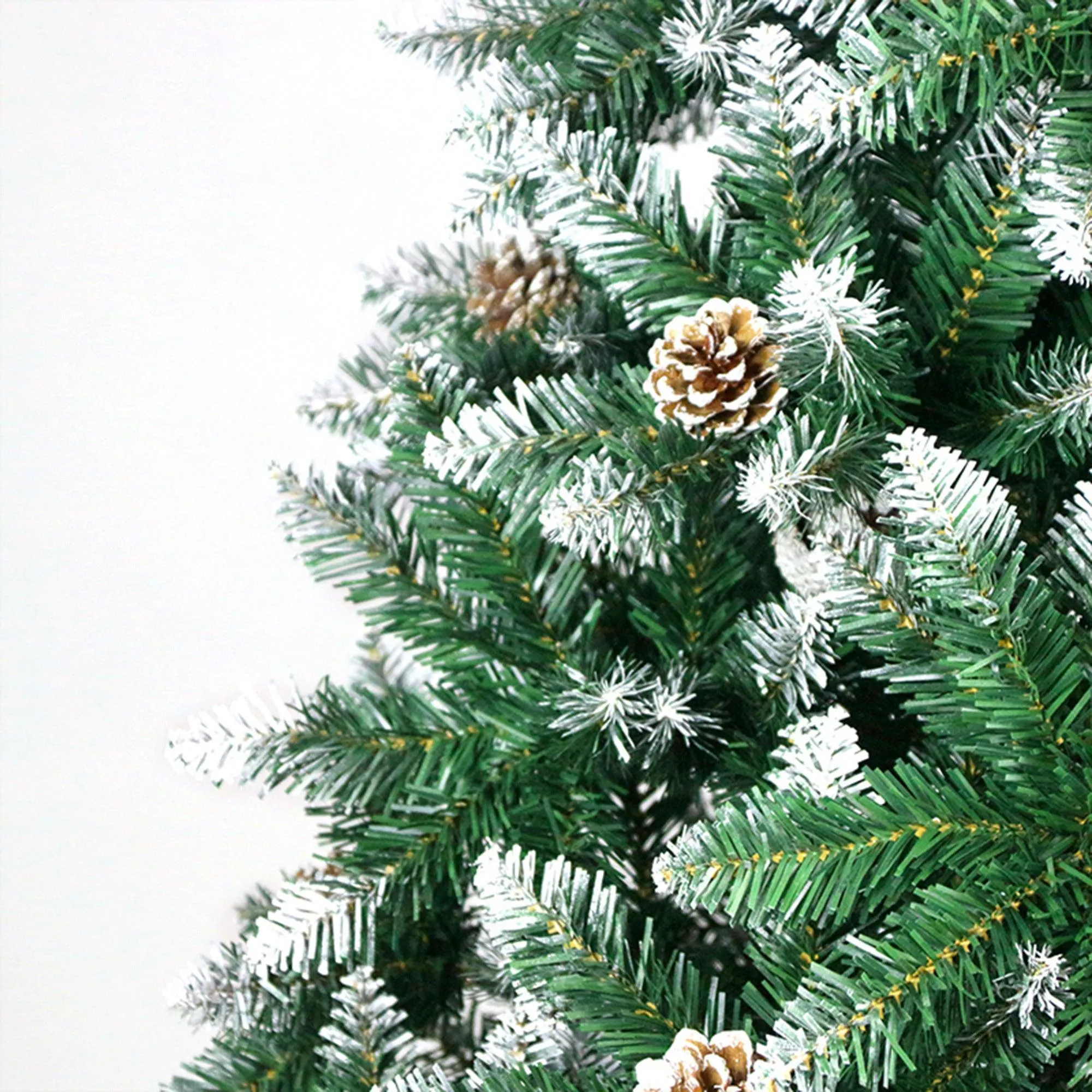 7FT Pointed PVC Christmas Tree with Pine Cones, Spraying White, 1200 Branches Tips