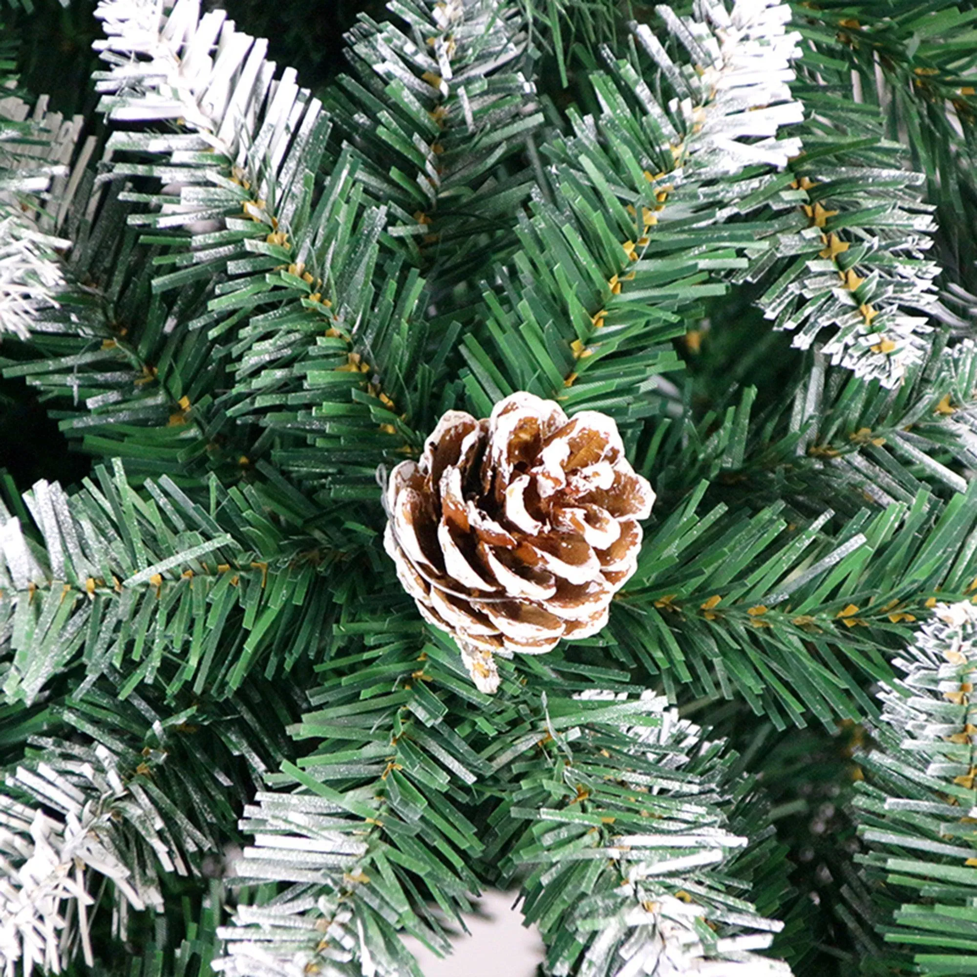 7FT Pointed PVC Christmas Tree with Pine Cones, Spraying White, 1200 Branches Tips