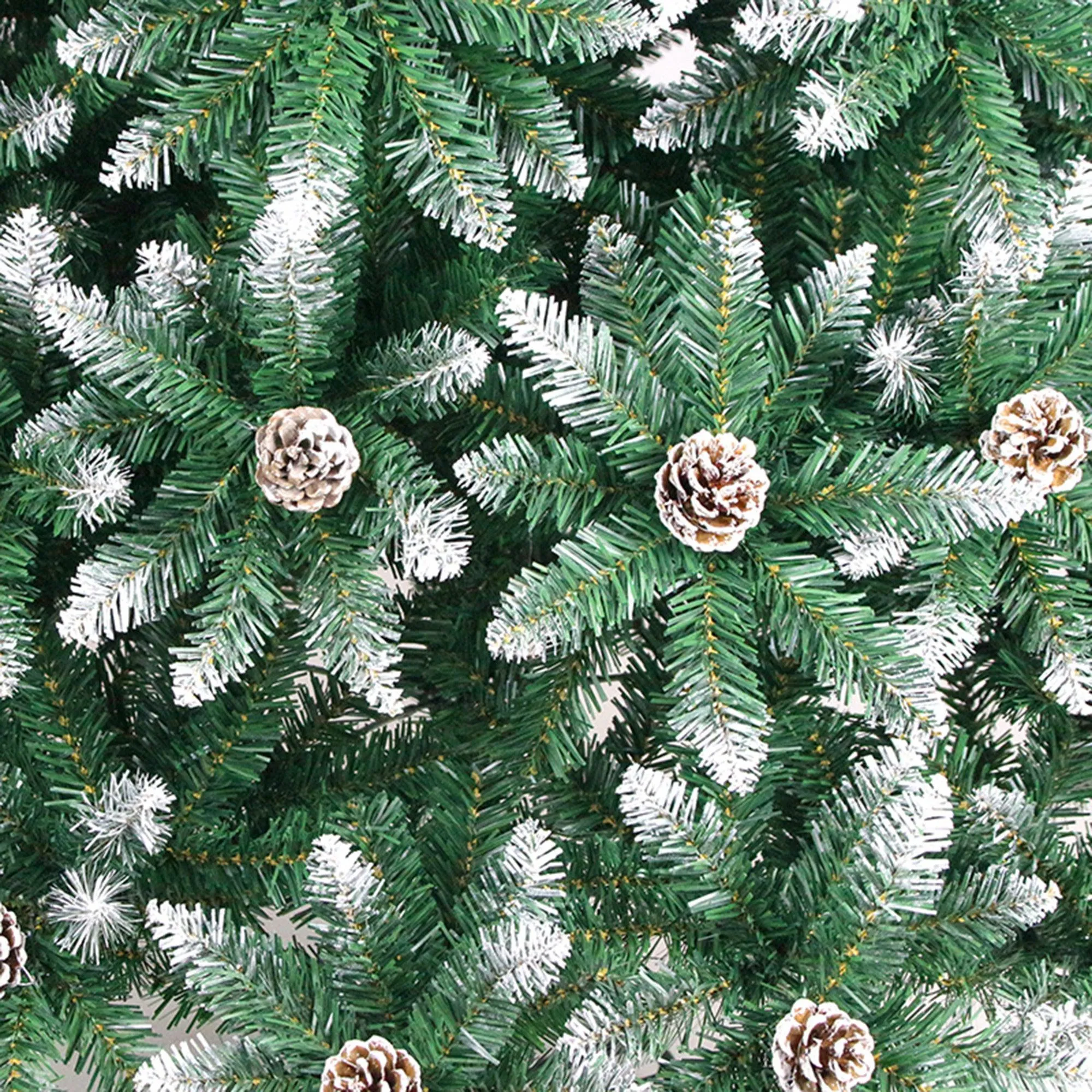 7FT Pointed PVC Christmas Tree with Pine Cones, Spraying White, 1200 Branches Tips