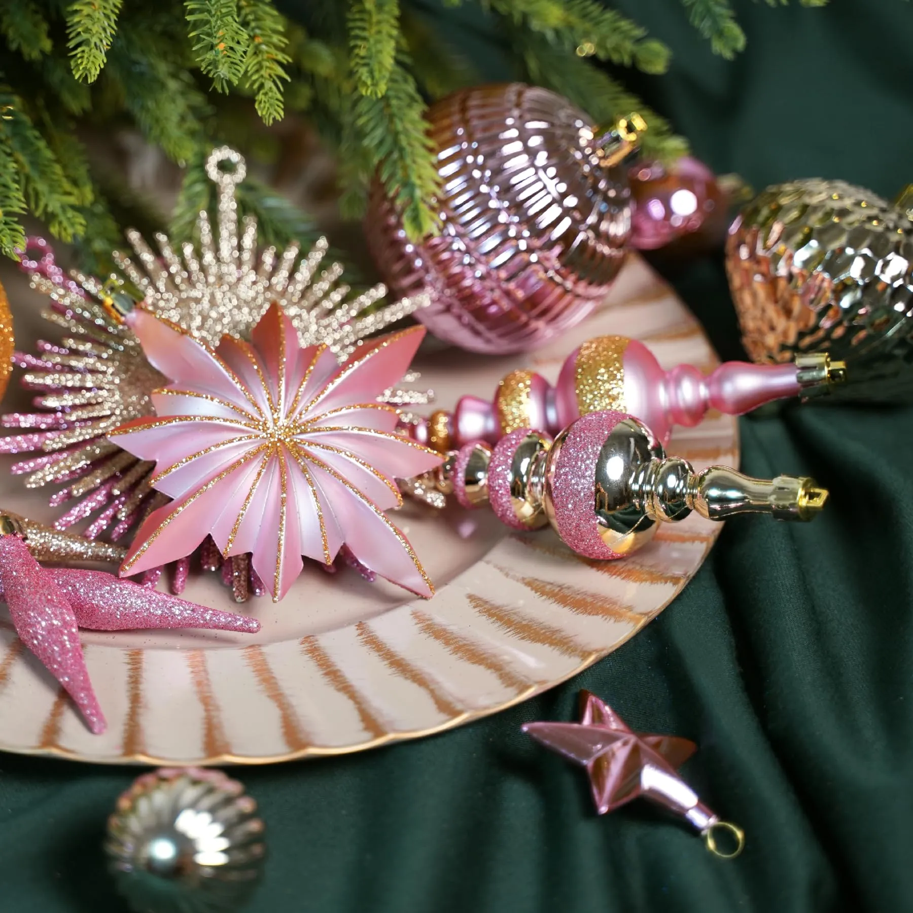 80ct Pink and Gold Christmas Ball Ornament Set