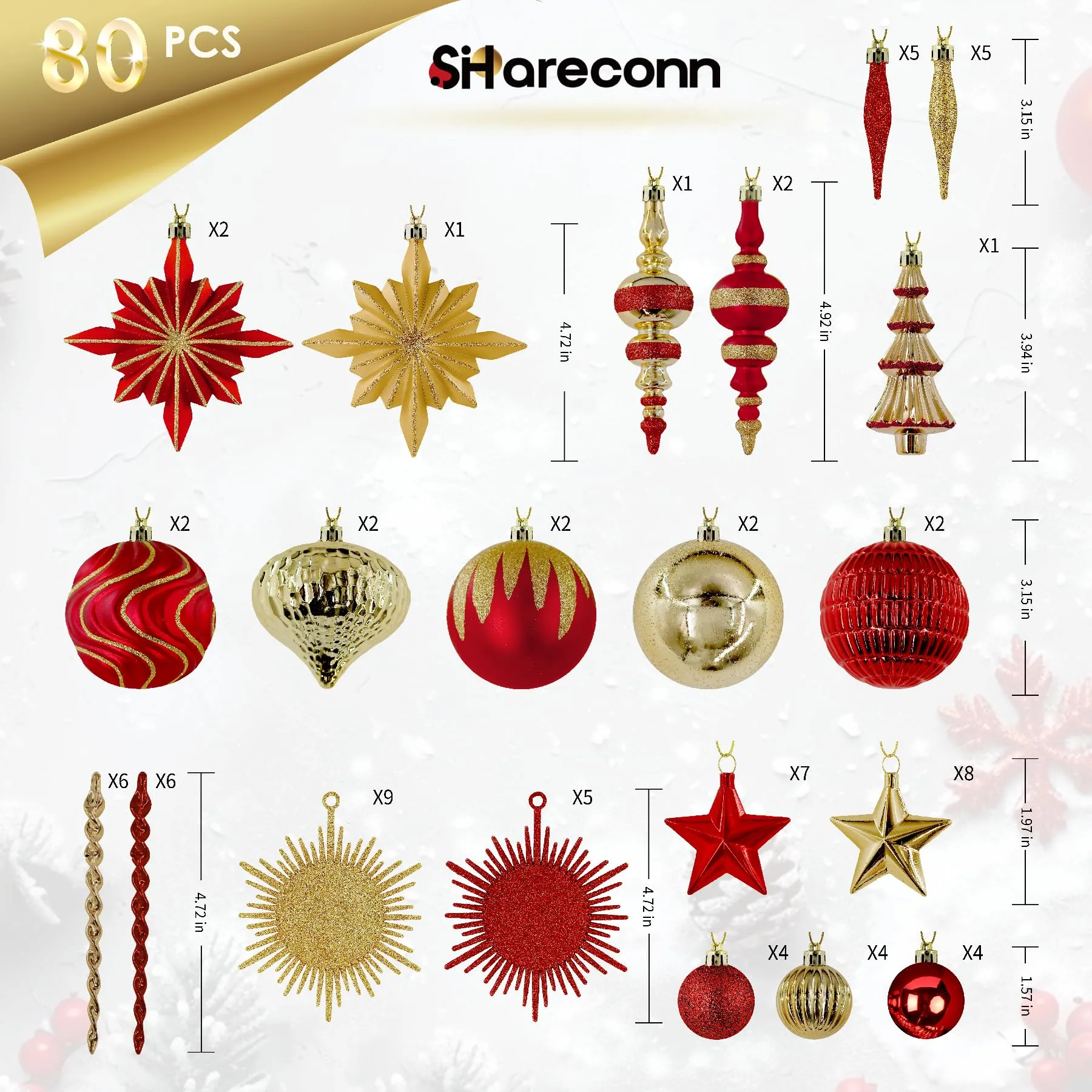 80ct red and gold christmas ball ornaments.