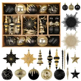 80pcs Black and Gold Christmas Balls Ornaments Set with Lanyards