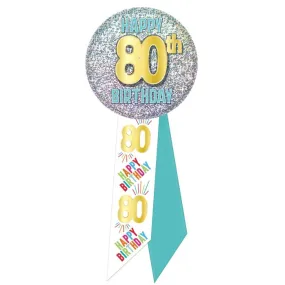 80th Birthday Button With Ribbon