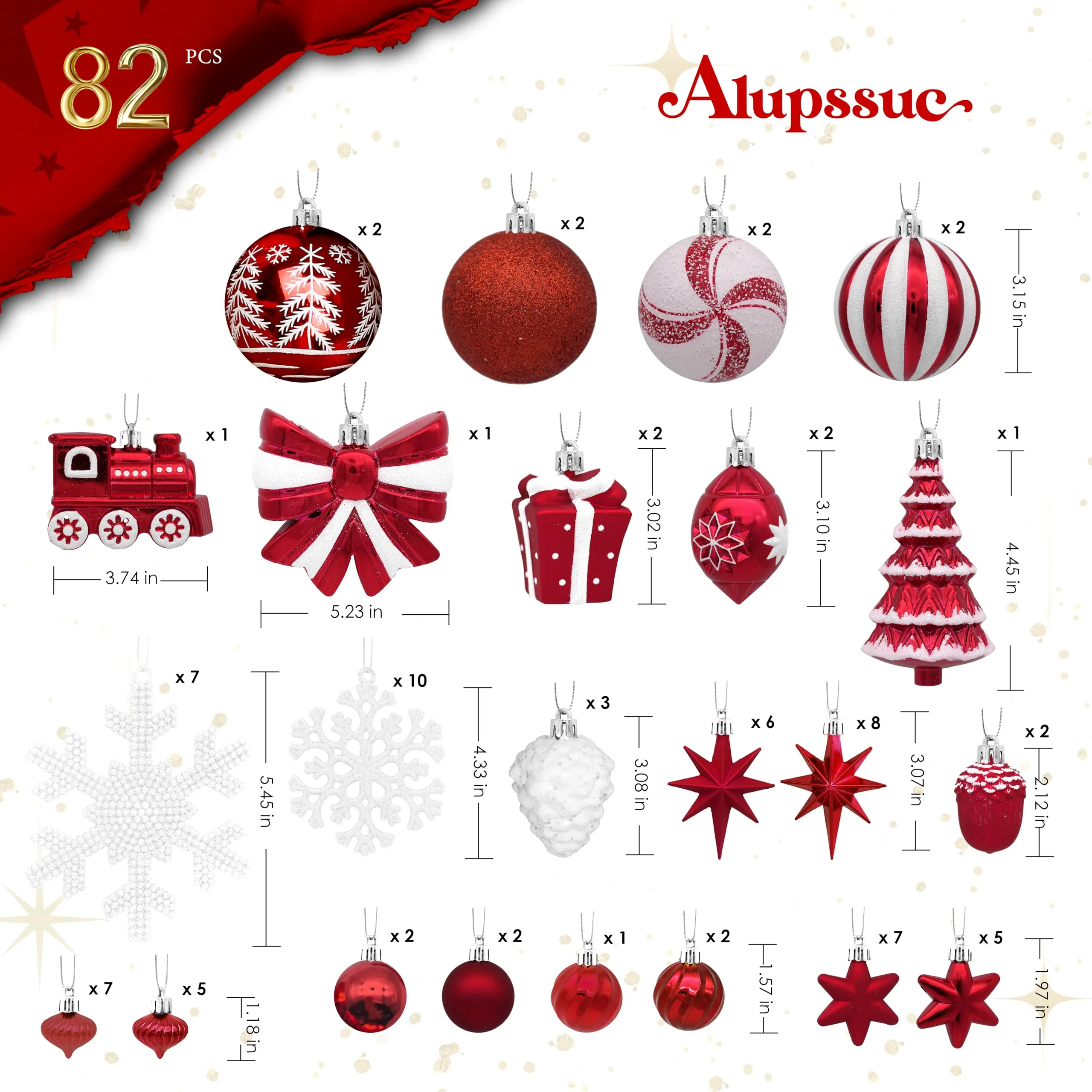 82pcs Red and White Christmas Balls Ornaments Set with Hanging Strings