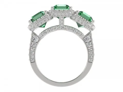 8.5ct Emerald Cut Green Emerald Three Stone Ring