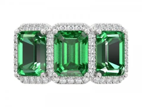 8.5ct Emerald Cut Green Emerald Three Stone Ring