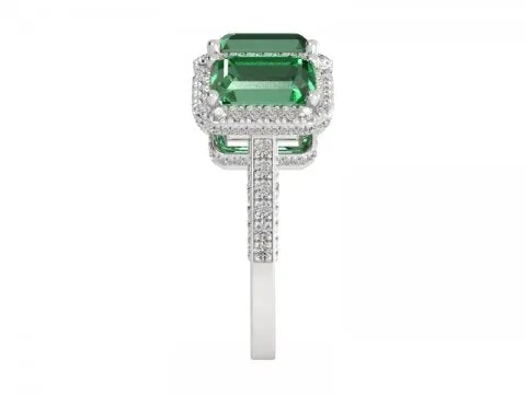 8.5ct Emerald Cut Green Emerald Three Stone Ring