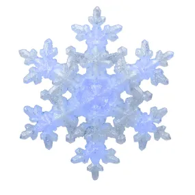 9.25" White and Blue Lighted Sparkly Snowflake Christmas Tree Topper - Clear Lights