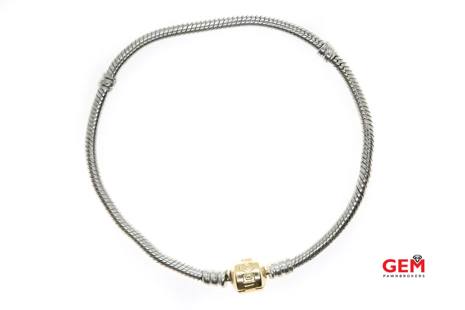 ALE Pandora Snake Bracelet Solid 925 Sterling Silver & 14K 585 Yellow Gold Clasp Lock 8" Bracelet