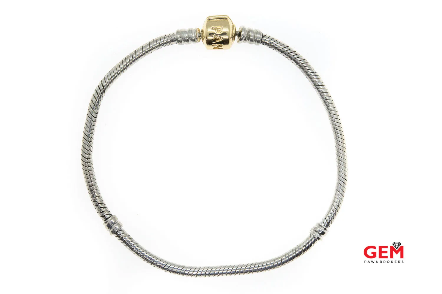 ALE Pandora Snake Bracelet Solid 925 Sterling Silver & 14K 585 Yellow Gold Clasp Lock 8" Bracelet