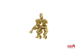 Angel Baby Cherub Playing Trumpets Drop Charm 14K 585 Yellow Gold Pendant