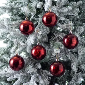 Antiqued Mercury Look Burgundy Red Holiday Christmas Ball Ornament Set of 6