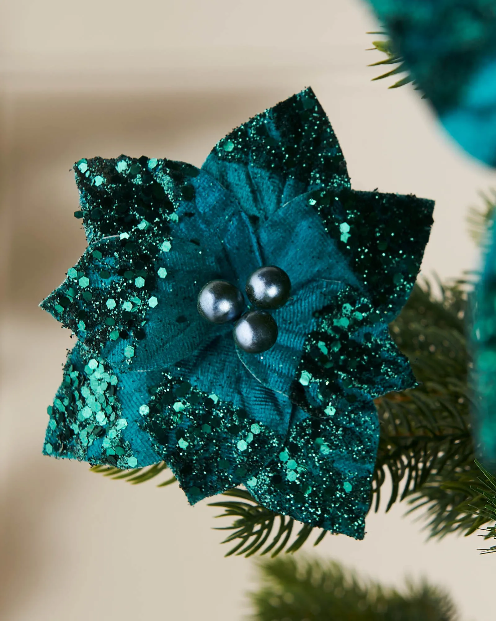 Artificial Emerald Poinsettia Flower with Clip, 3 Pack, 12 cm