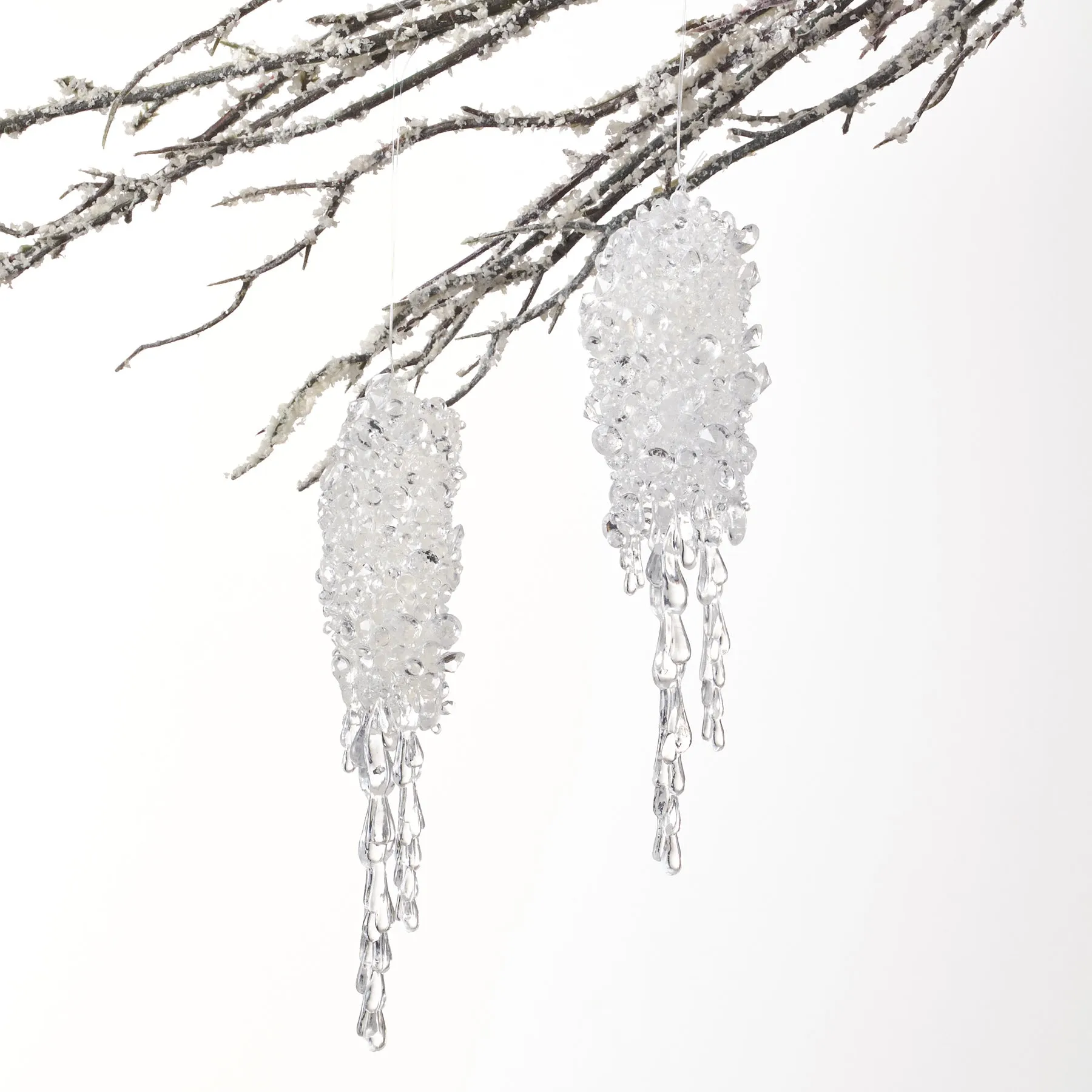 Beaded Acrylic & Crystal Icicle Hanging Shatterproof Ornament Set of 2