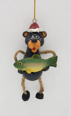 Bear Holding Bass Christmas Ornament