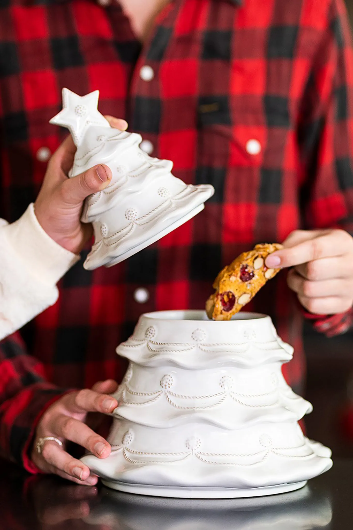 Berry and Thread Whitewash Christmas Tree Cookie Jar