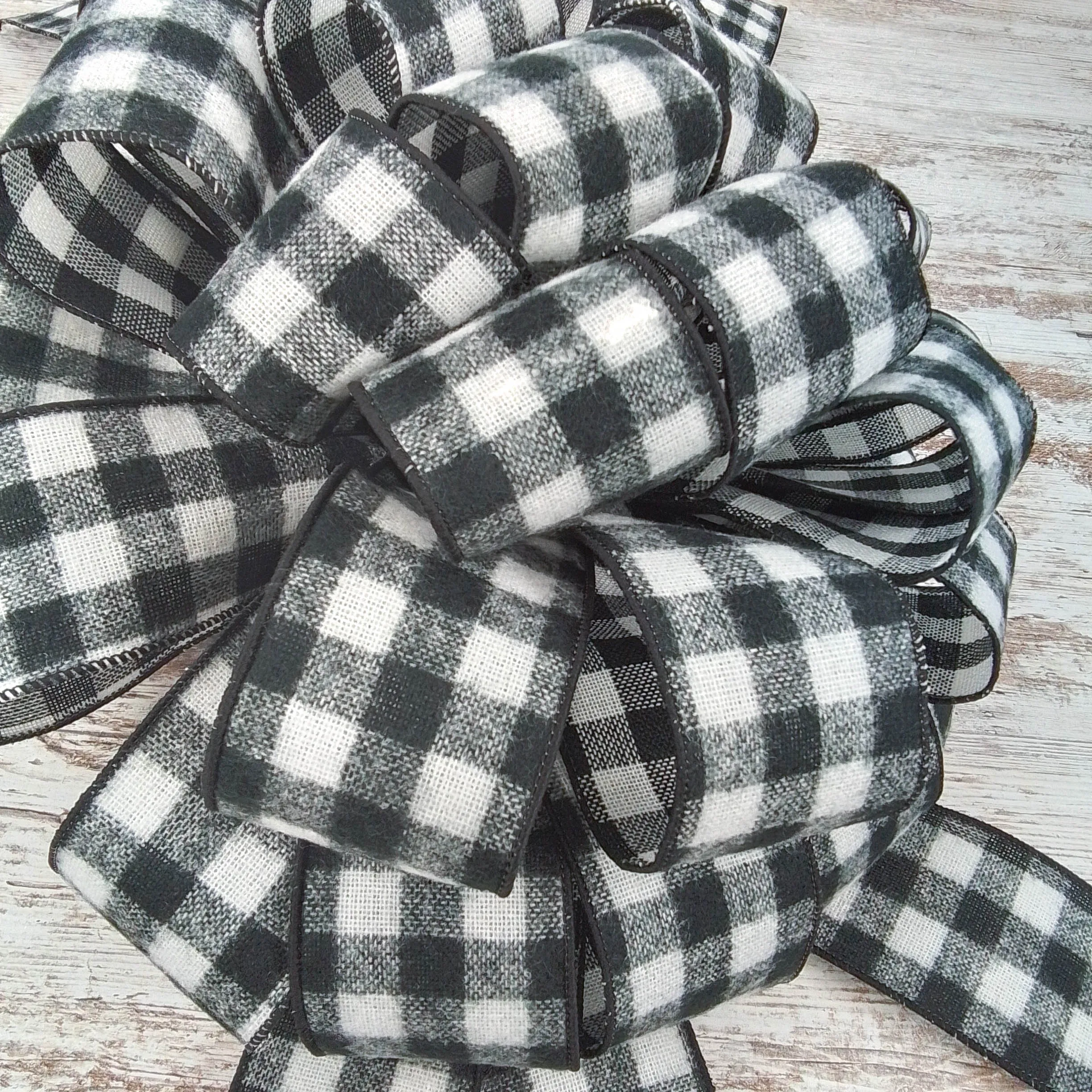 Buffalo Check Bow Christmas Tree Toppers | Black White Plaid with Tails