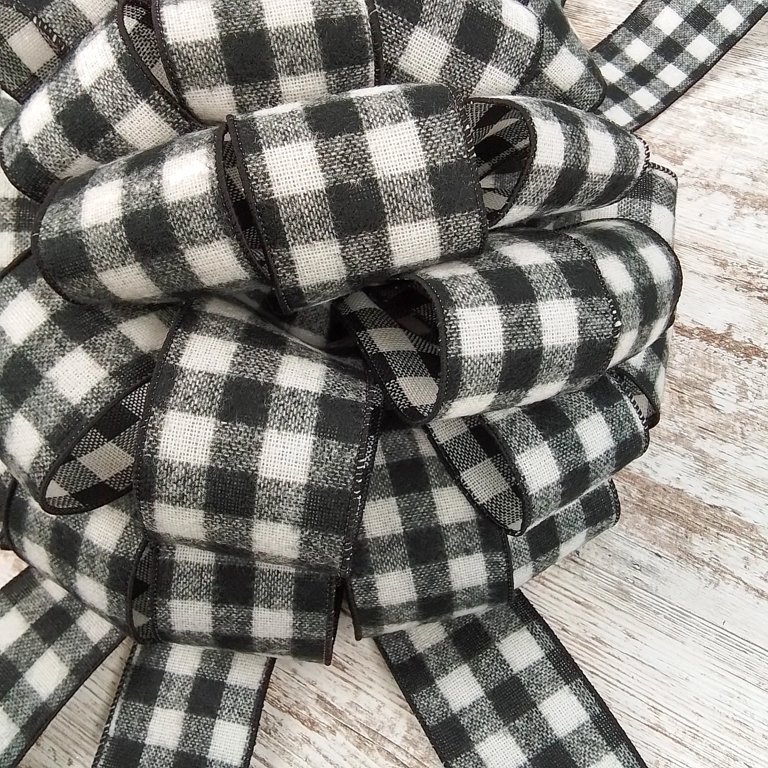 Buffalo Check Bow Christmas Tree Toppers | Black White Plaid with Tails