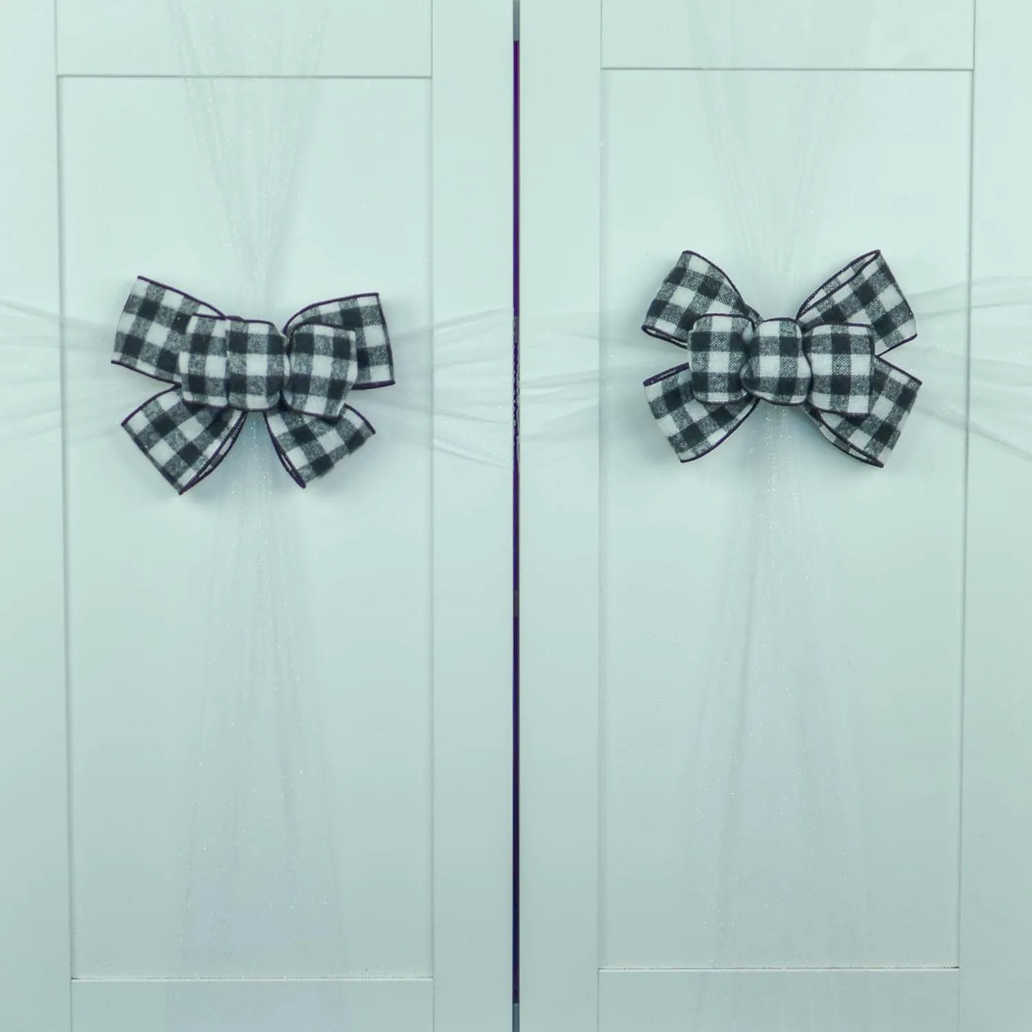 Buffalo Check Bow Christmas Tree Toppers | Black White Plaid with Tails