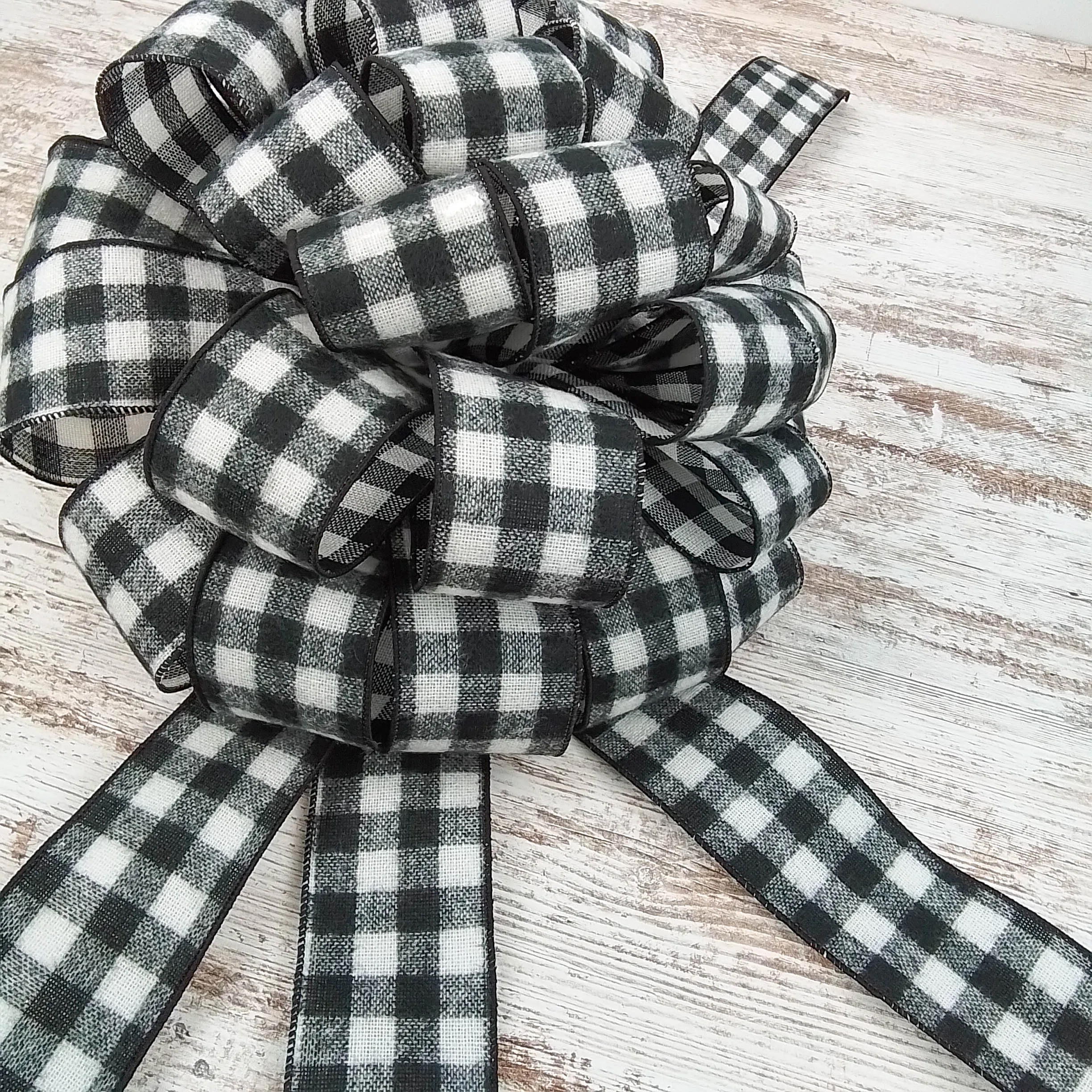 Buffalo Check Bow Christmas Tree Toppers | Black White Plaid with Tails