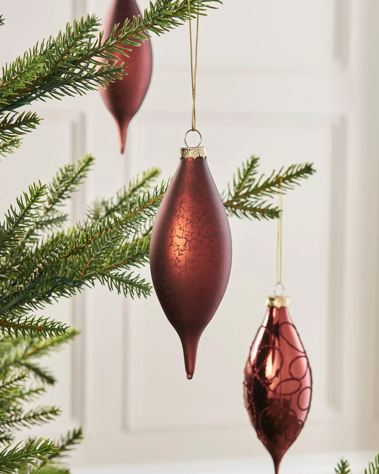 Burgundy Glass Baubles, 5 Pack, 15 cm