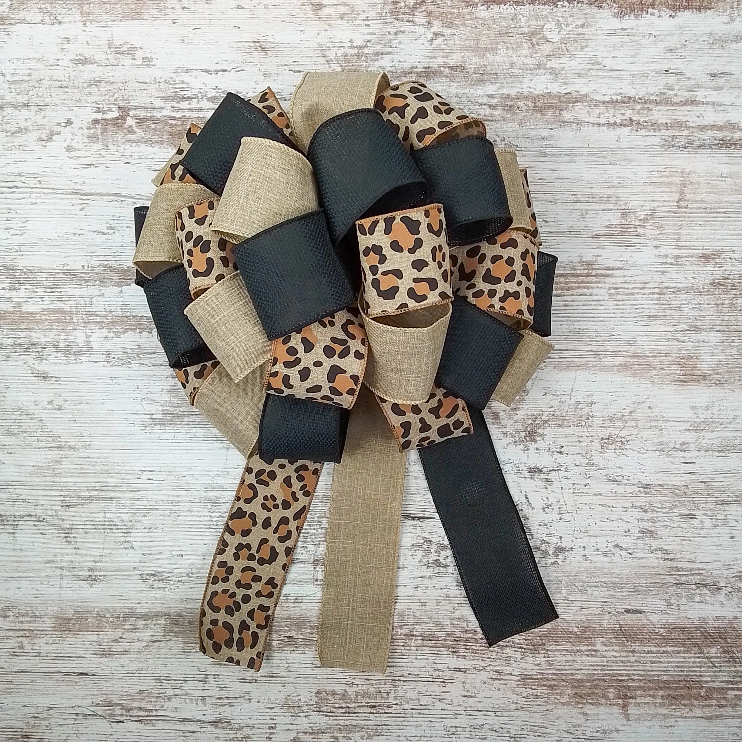 Burlap Animal Print Black Brown Bow | Christmas Tree Topper Bow