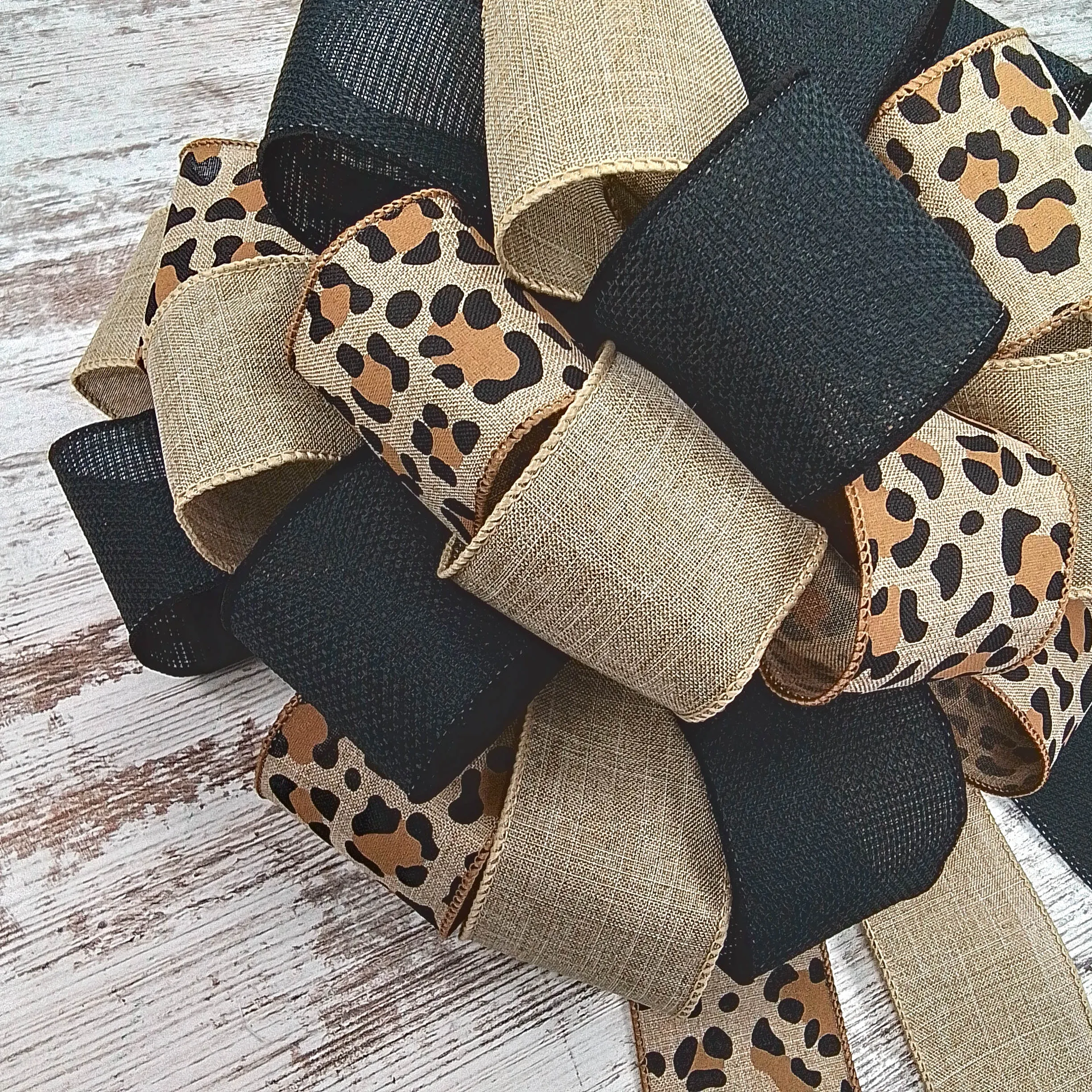 Burlap Animal Print Black Brown Bow | Christmas Tree Topper Bow